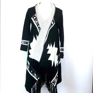 Black + White Aztec Draping Cardigan Sweater